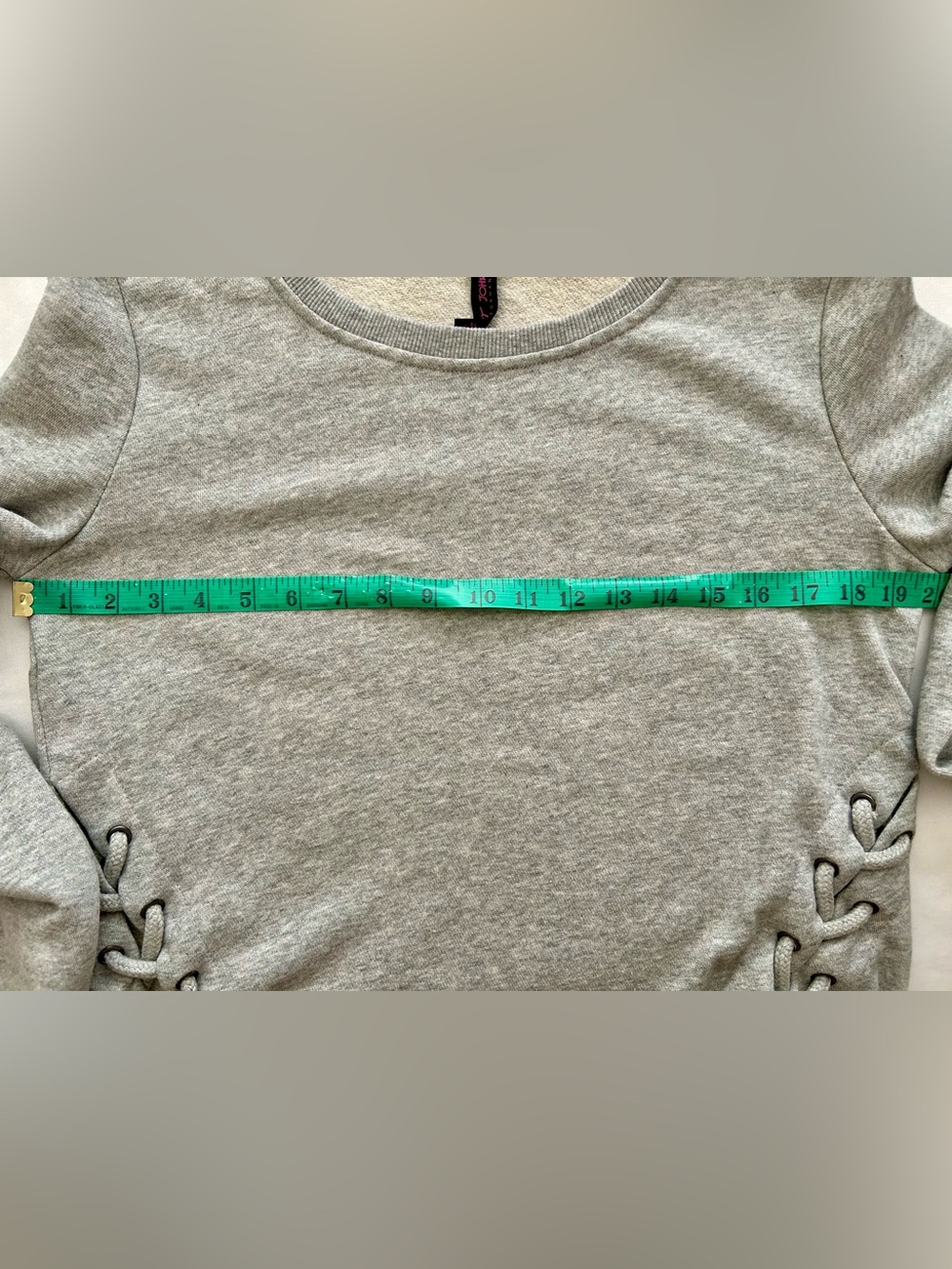 NWT - Betsey Johnson Performance Crop Braided Flare Sleeve Gray Sweatshirt - Picture 10 of 11